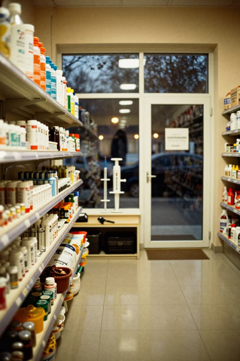 Probiotic Syringes in Pet Store Aisle in inside a pet store aisle in Semey