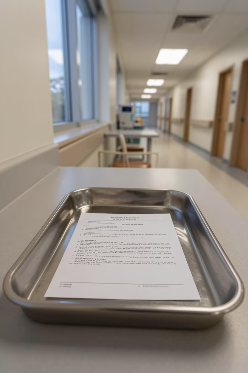 Procedure Consent Sticker Tray Hospital Corridor in inside a hospital corridor in Brisbane