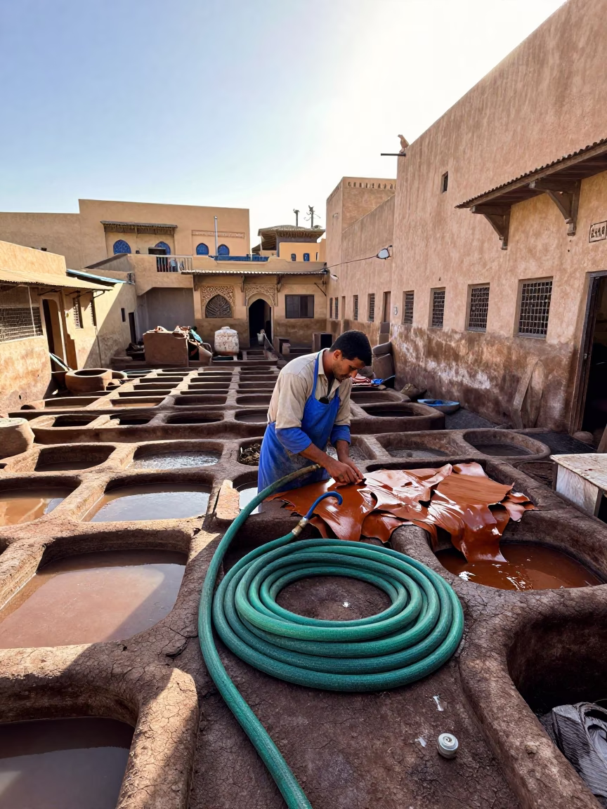 Processing Leather in Marrakech in in Marrakech, Morocco