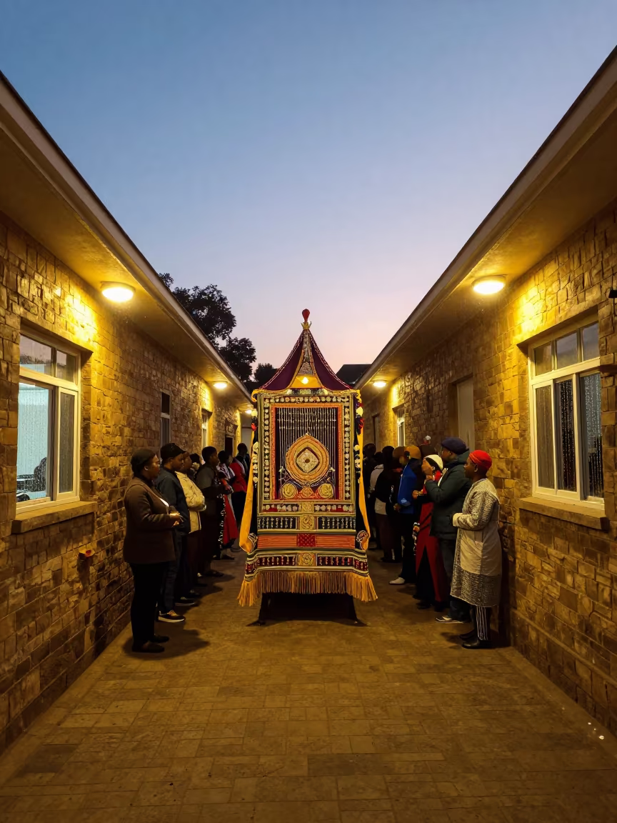 Processional Float in Soweto Hall Twilight in in a ceremonial hall in Soweto