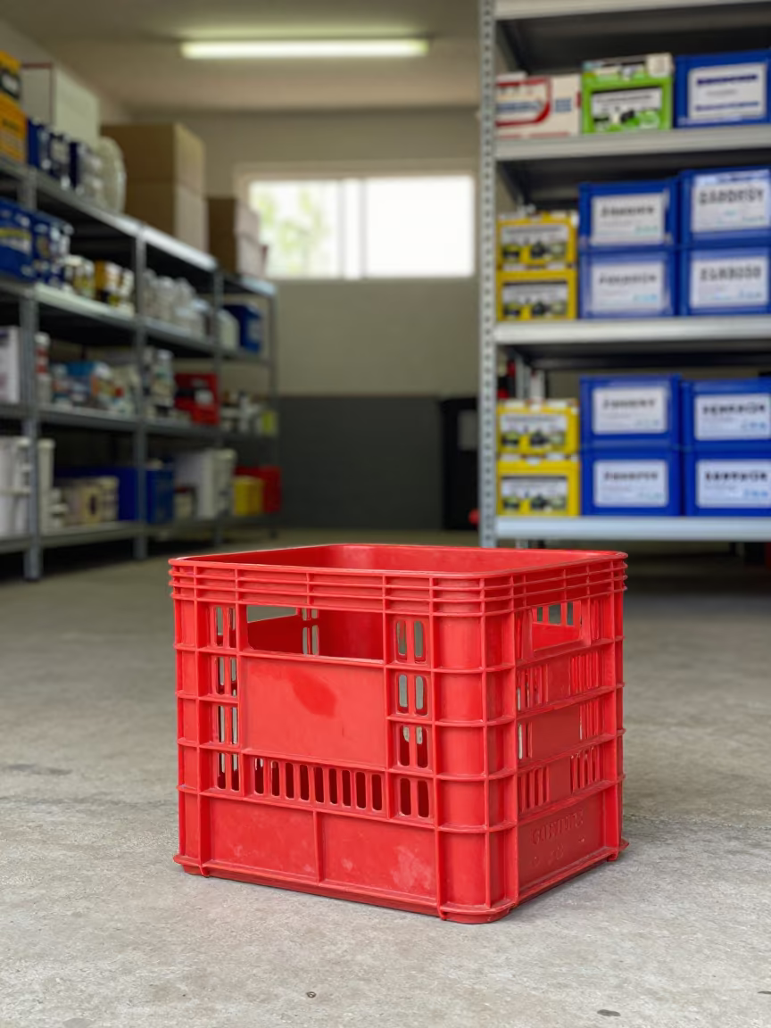 Produce Crate in Hargeisa Stockroom Midmorning Light in inside a stockroom behind the sales floor in Hargeisa
