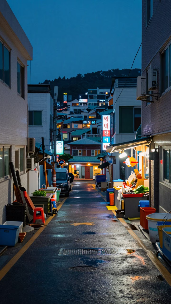 Produce in Busan at Blue Hour in in Busan, South Korea