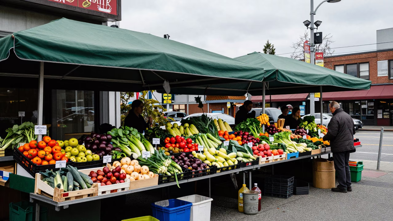 Produce Stall in Vancouver in in Vancouver, British Columbia, Canada