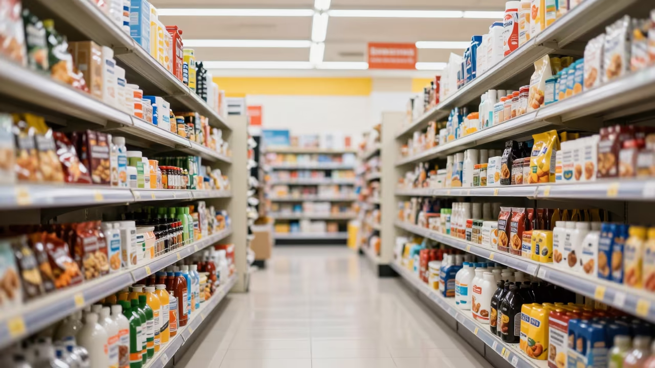 Produce Timer Board in Bright Ismailia Retail Aisle in inside a bright retail aisle in Ismailia