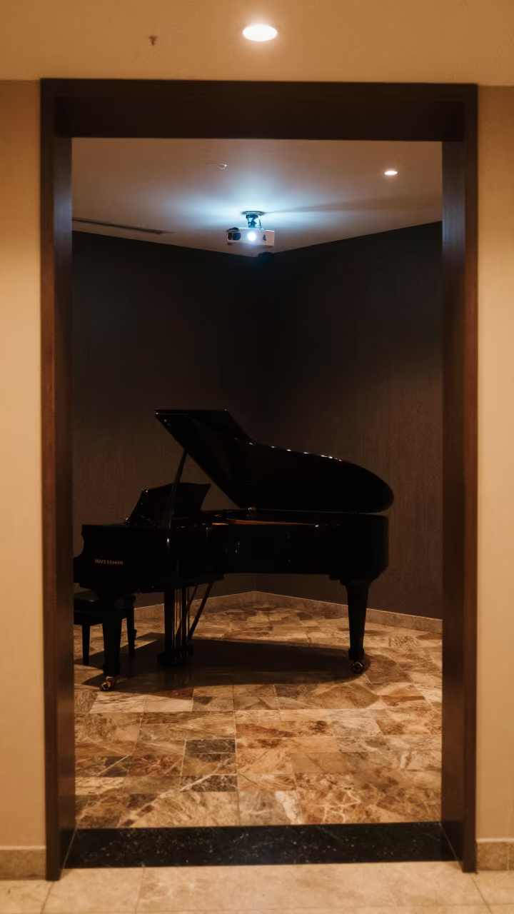 Projector Light on Piano in Akure Lobby in in a quiet guest corridor in Akure