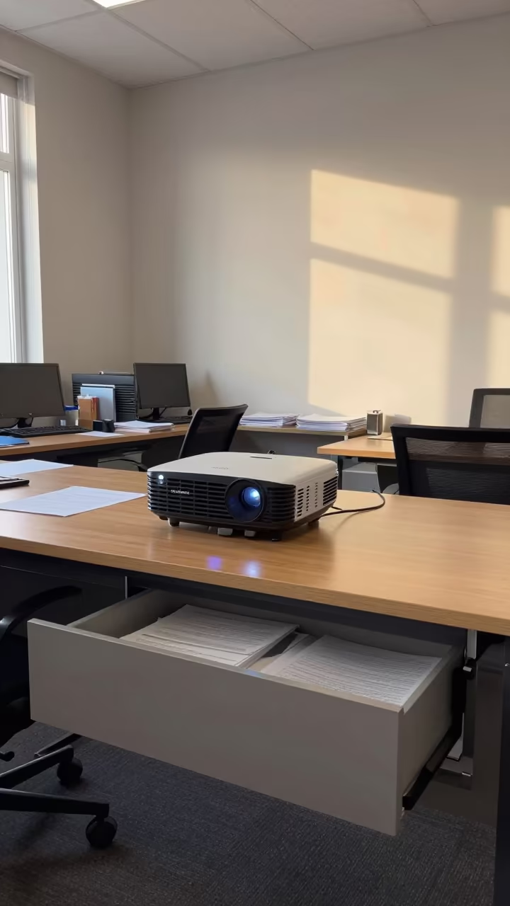 Projector Remote Drawer in Kingston Office Bay in inside an open-plan office bay near Kingston