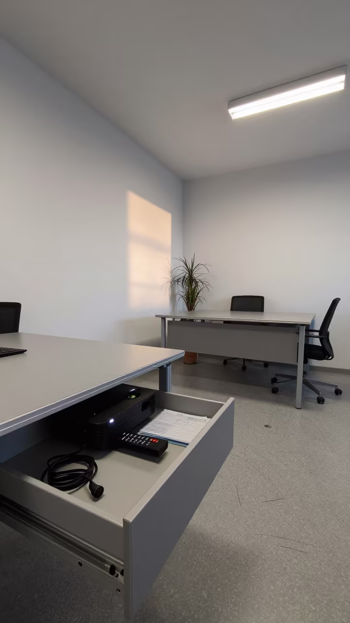 Projector Remote Drawer in Miskolc Office Lull in inside an open-plan office bay in Miskolc