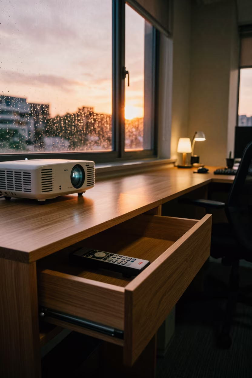 Projector Remote Drawer Sunset Coworking Kamsar in inside a coworking floor in Kamsar