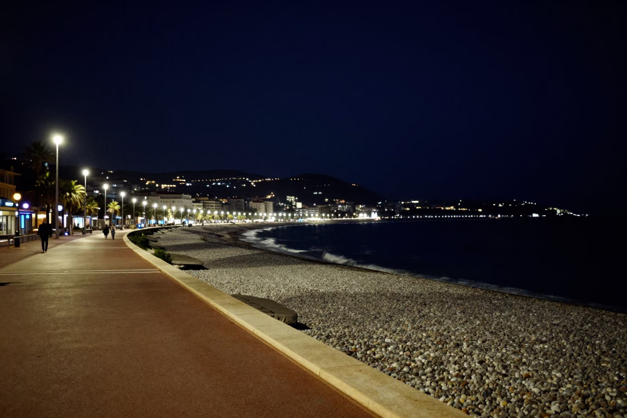 Promenade Des Anglais And Pebble Beach in Nice in in Nice, France