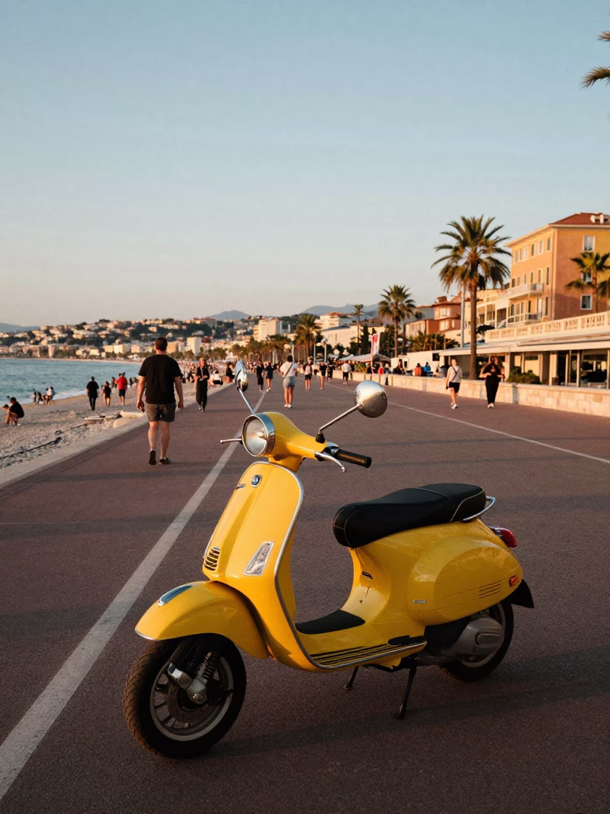 Promenade Evening in Nice at Honeyed Evening Light in in Nice, France