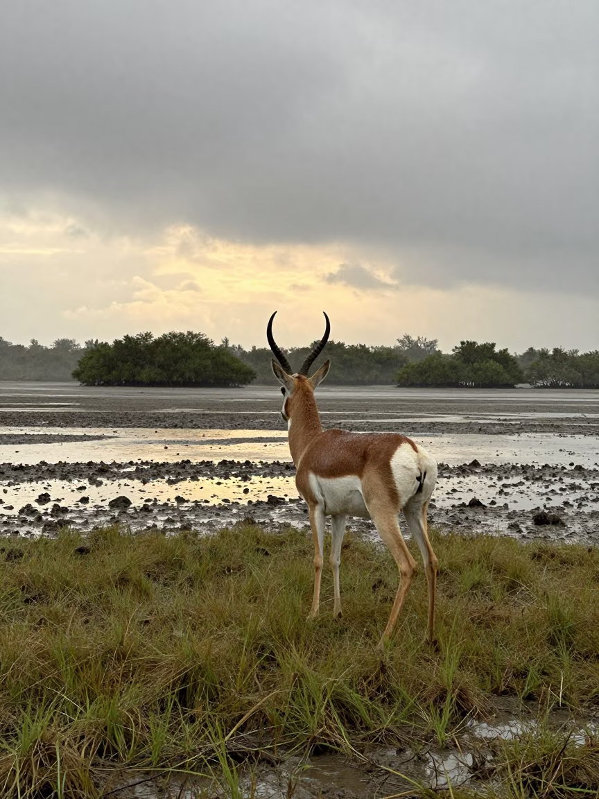 Pronghorn Antelope at Indonesian Tidal Inlet in beside a tidal inlet in Indonesia