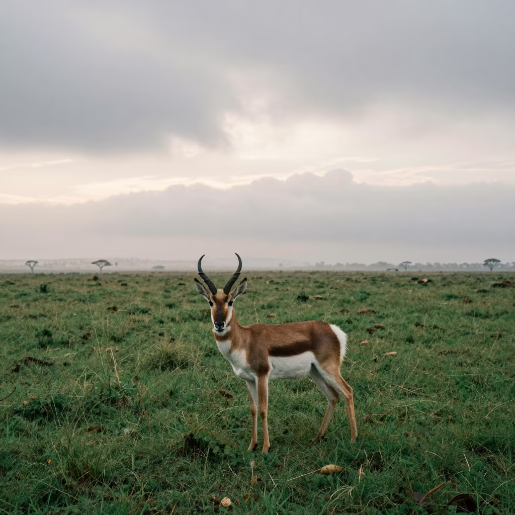 Pronghorn Antelope in Misty Mozambican Dawn Light in in Mozambique