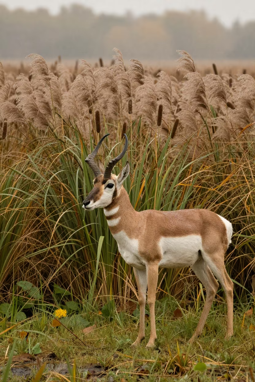 Pronghorn Antelope in Vienna Reed Bed in at the edge of a reed bed near Neubau, Vienna