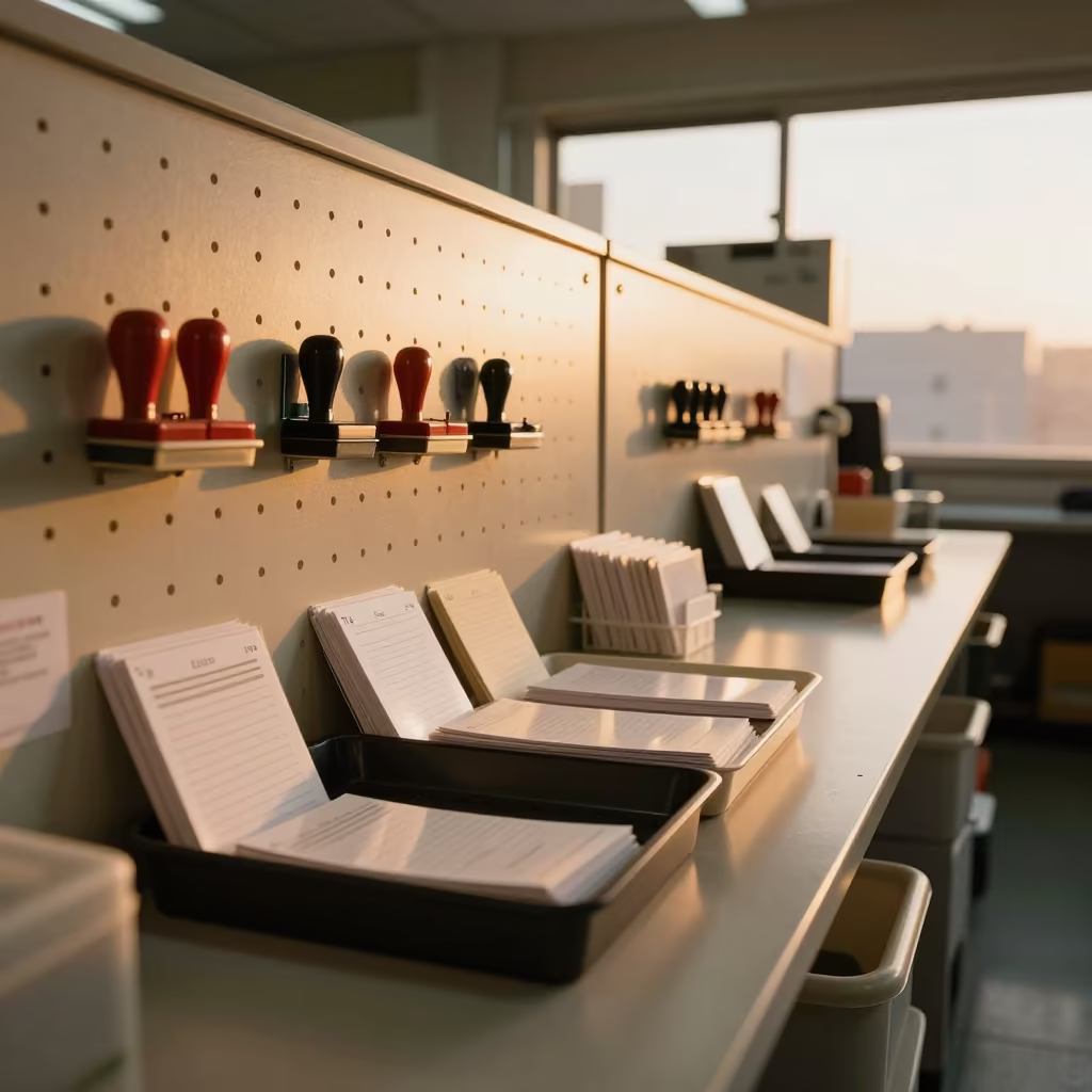 Propane Token Tray on Department Counter in inside a stockroom behind the sales floor in Kobe