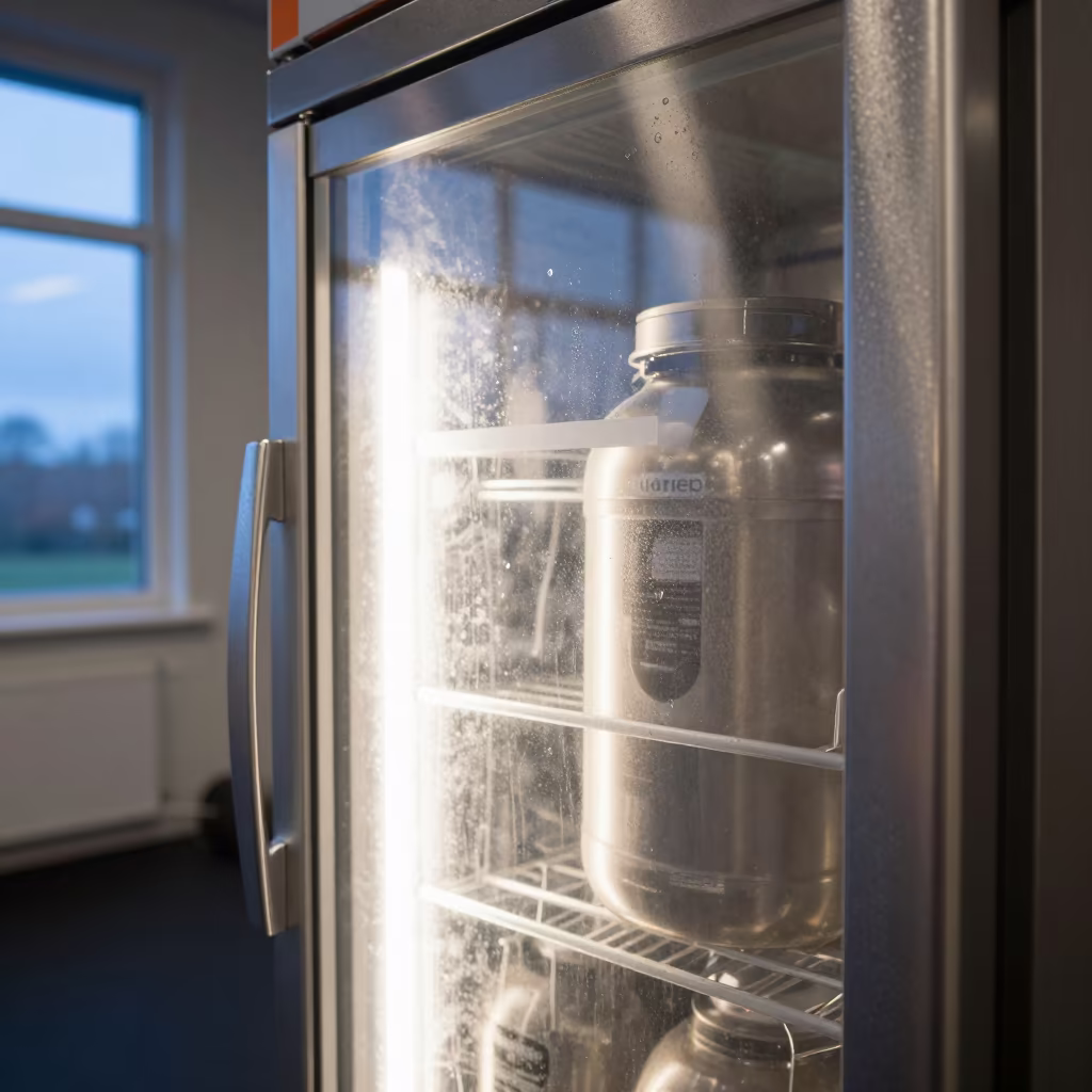 Protein Smoothie Fridge in Cork Fitness Room in inside a strength room in Cork