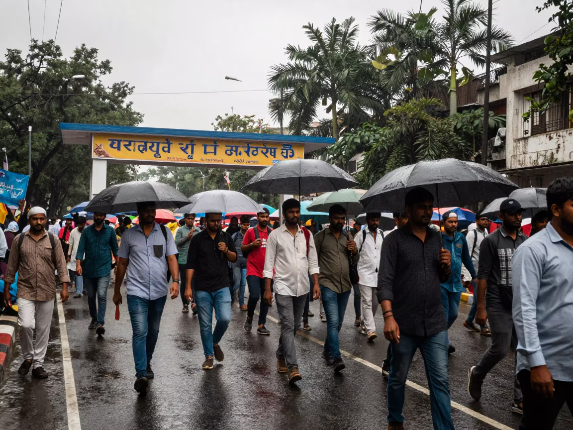 Protest March Rain Kanpur Polling Station in outside a polling station entrance in Kanpur