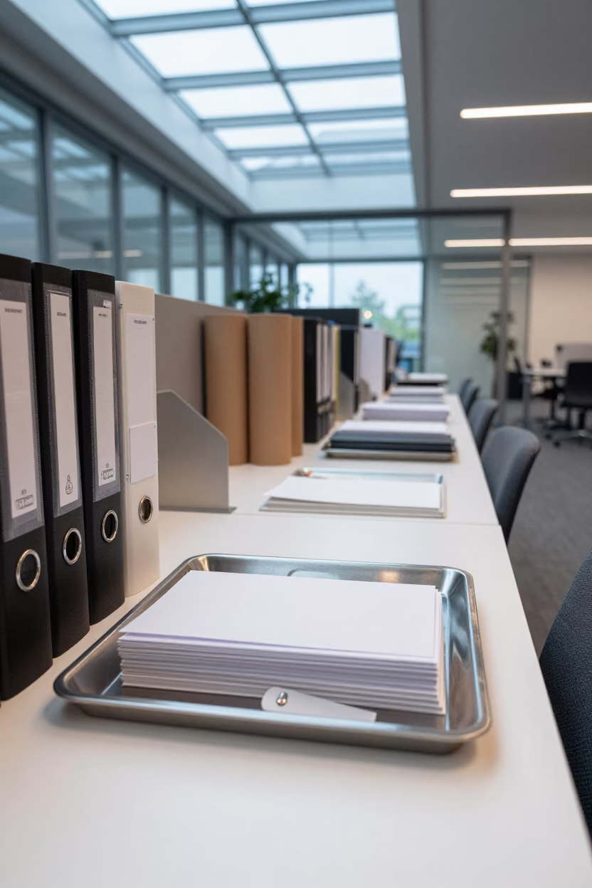 Proxy ballot tray on Munich coworking desk in inside a coworking floor near Maxvorstadt, Munich