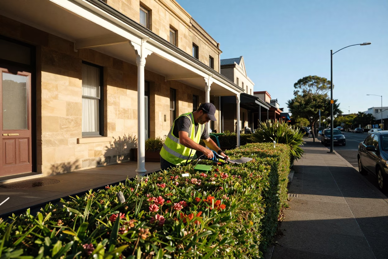 Pruning Hedge in Adelaide in in Adelaide, South Australia, Australia