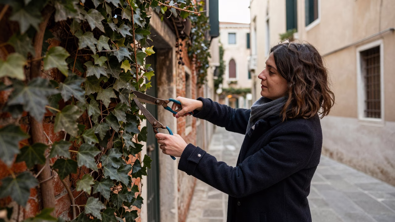 Pruning Ivy in Venice in in Venice, Italy