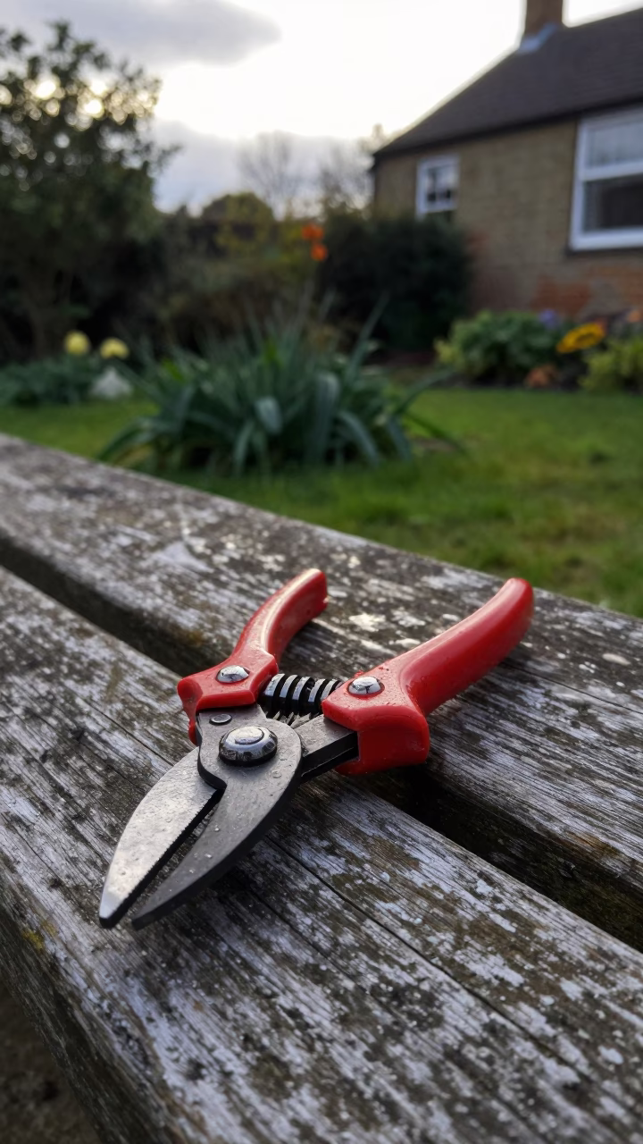 Pruning Shears and Greenery in a Bristol Garden During Early Afternoon in in Bristol, United Kingdom