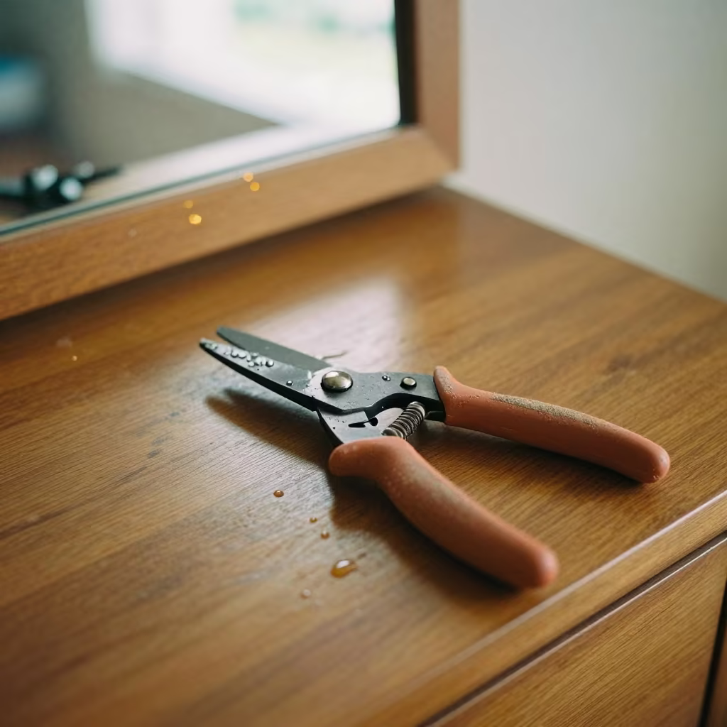Pruning Shears on Hotel Dresser Cape Town in on a hotel dresser near Woodstock, Cape Town