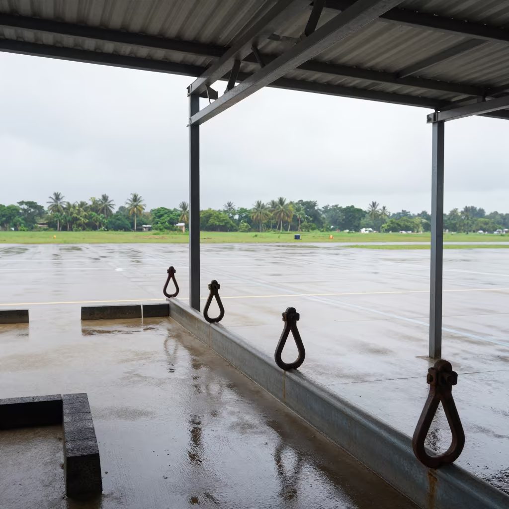 PT Belt Rail Along Sri Lankan Airbase Flight Line in along an airbase flight line in Sri Lanka