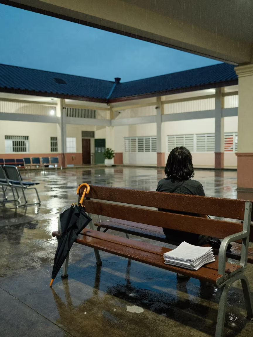 Public Defender Bench in Cebu Hall at Twilight in in a community center hall in Cebu