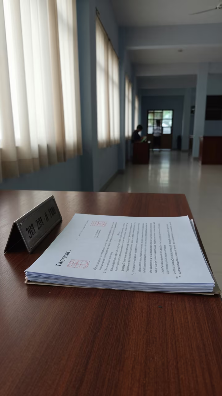 Public Hearing Binder on Courthouse Desk in Lombok in in a courthouse corridor in Lombok