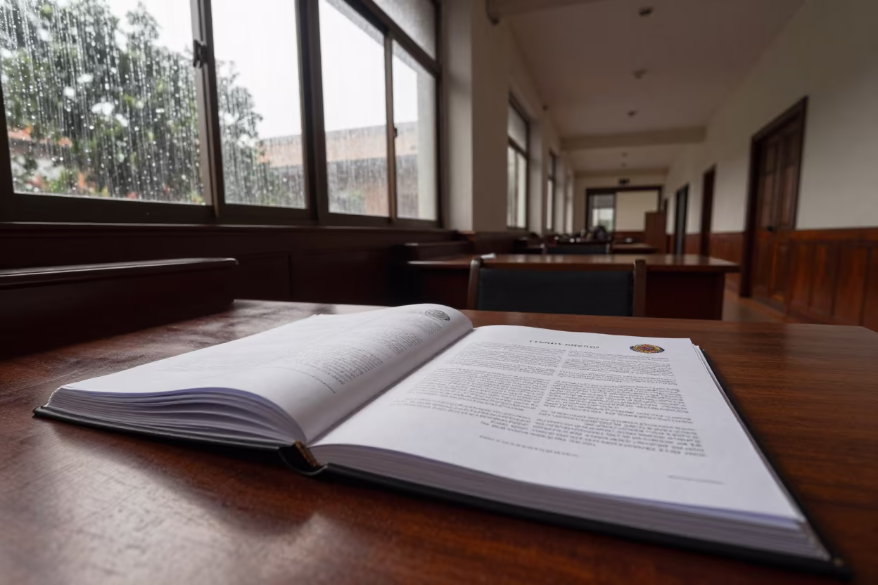 Public Hearing Binder on Courthouse Desk in in a courthouse corridor near Pucallpa