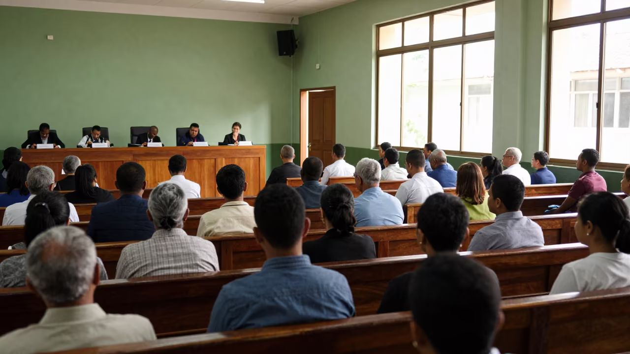 Public Hearing Crowd Fills Council Chamber Beira in inside a council chamber in Beira