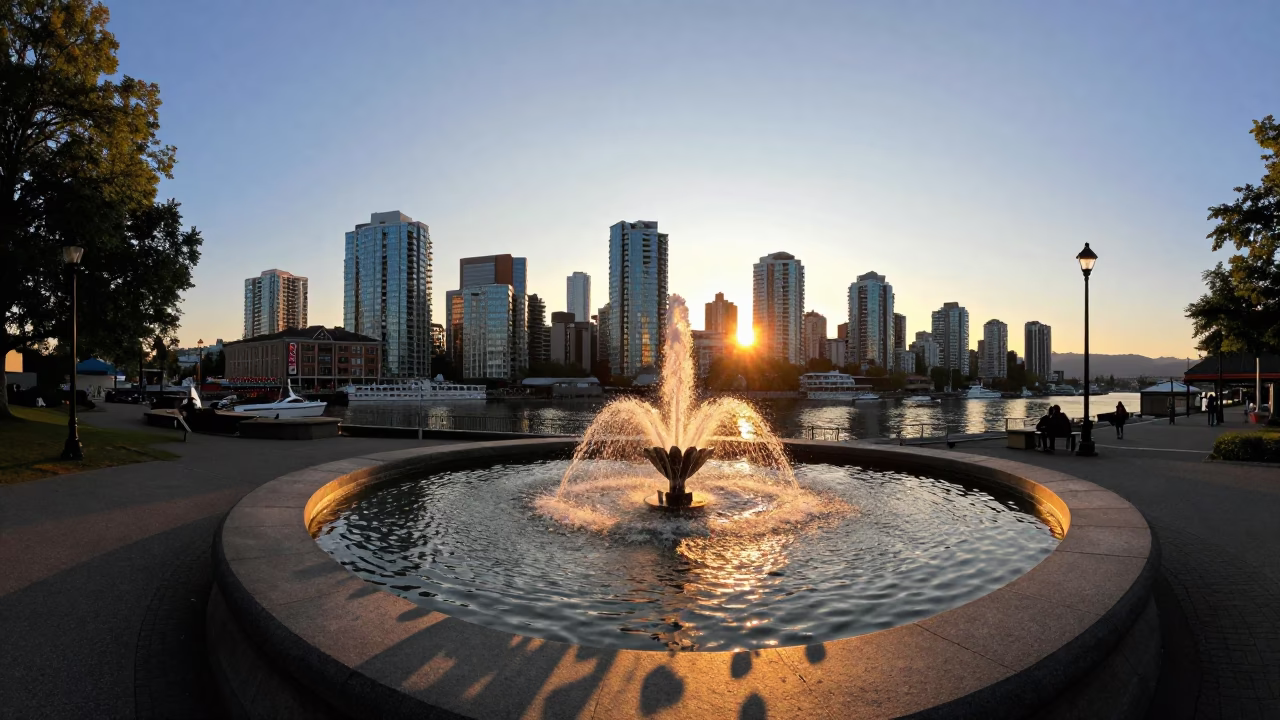Public Market in Vancouver at Sunset Light in in Vancouver, British Columbia, Canada