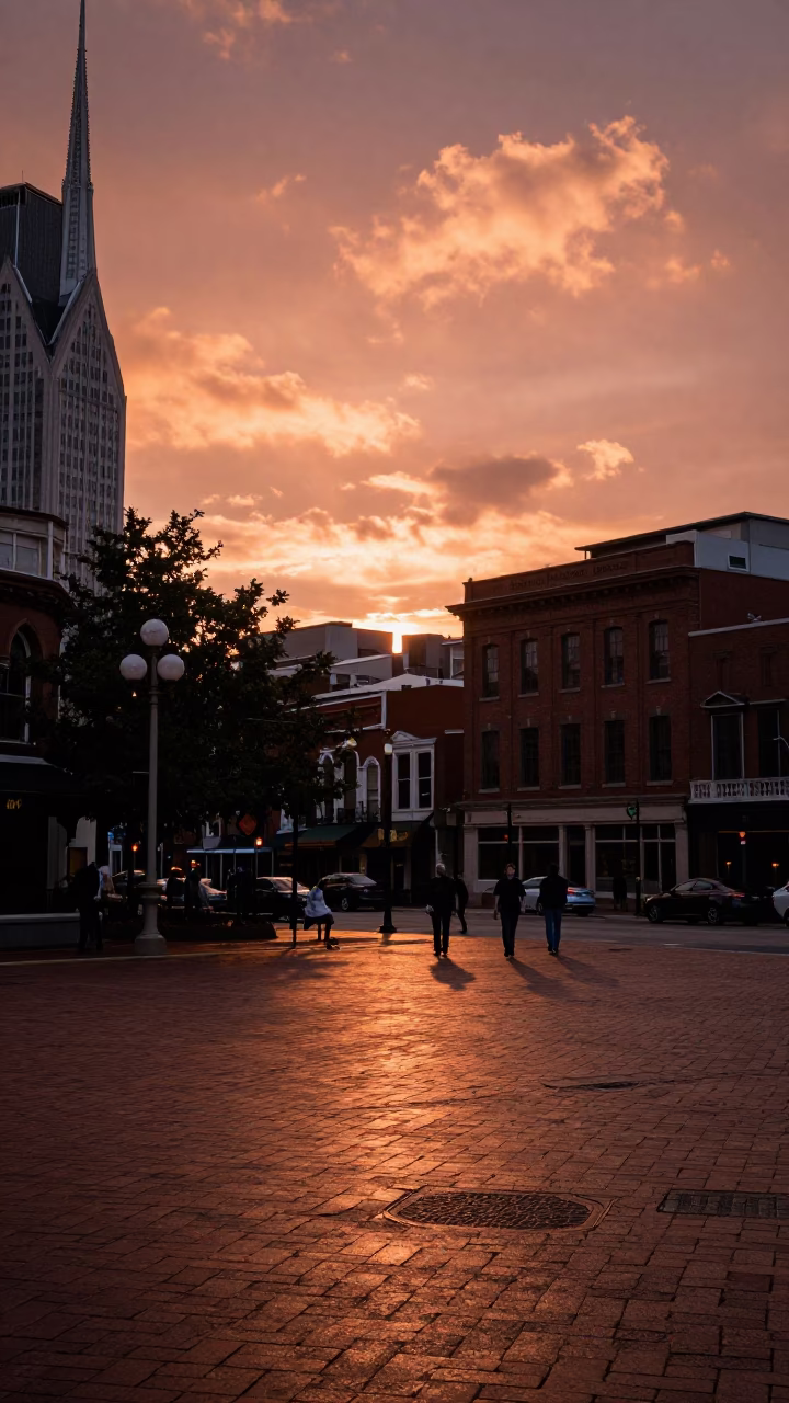 Public Square in Nashville at Copper-toned Light Before Dusk in in Nashville, Tennessee, United States