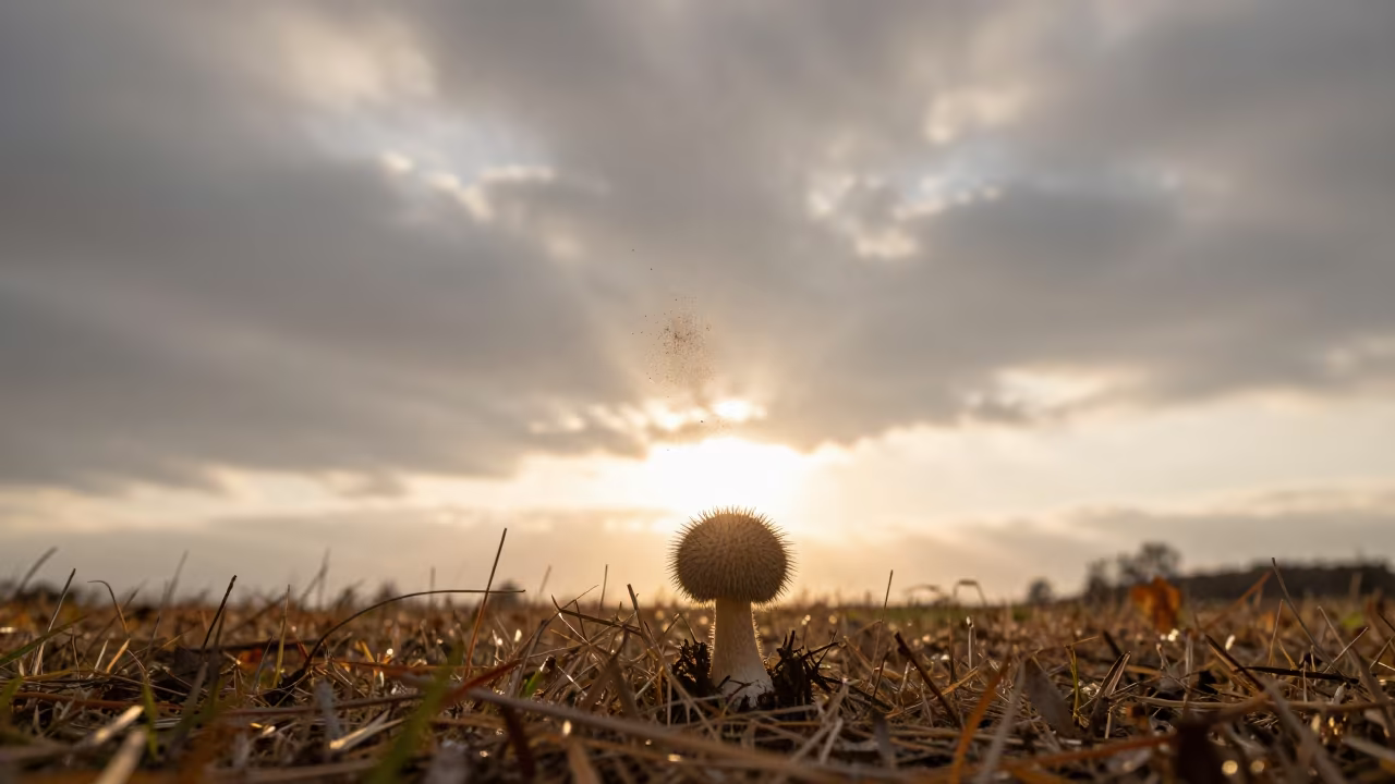 Puffball Mushroom Spore Cloud Golden Hour in near Belgrade