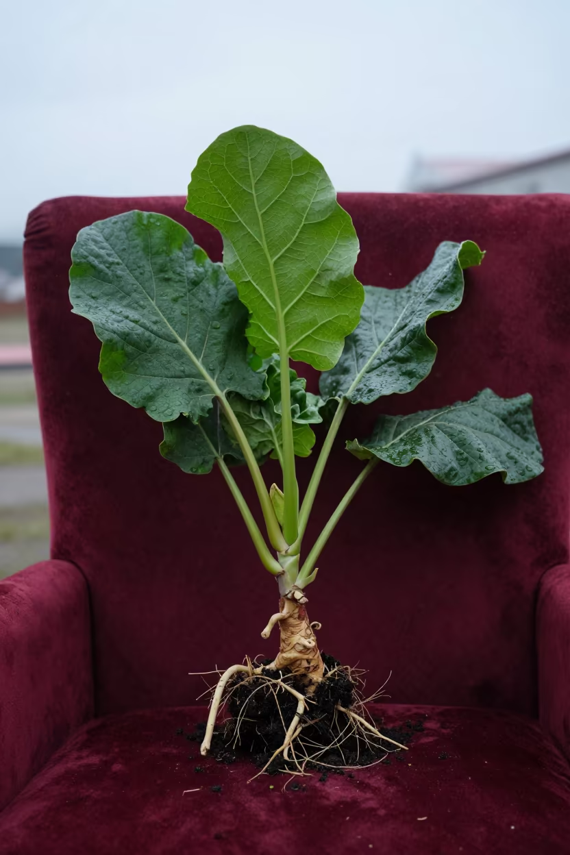 Pulling Horseradish Plant on Velvet Chair in on a velvet chair in Çorum