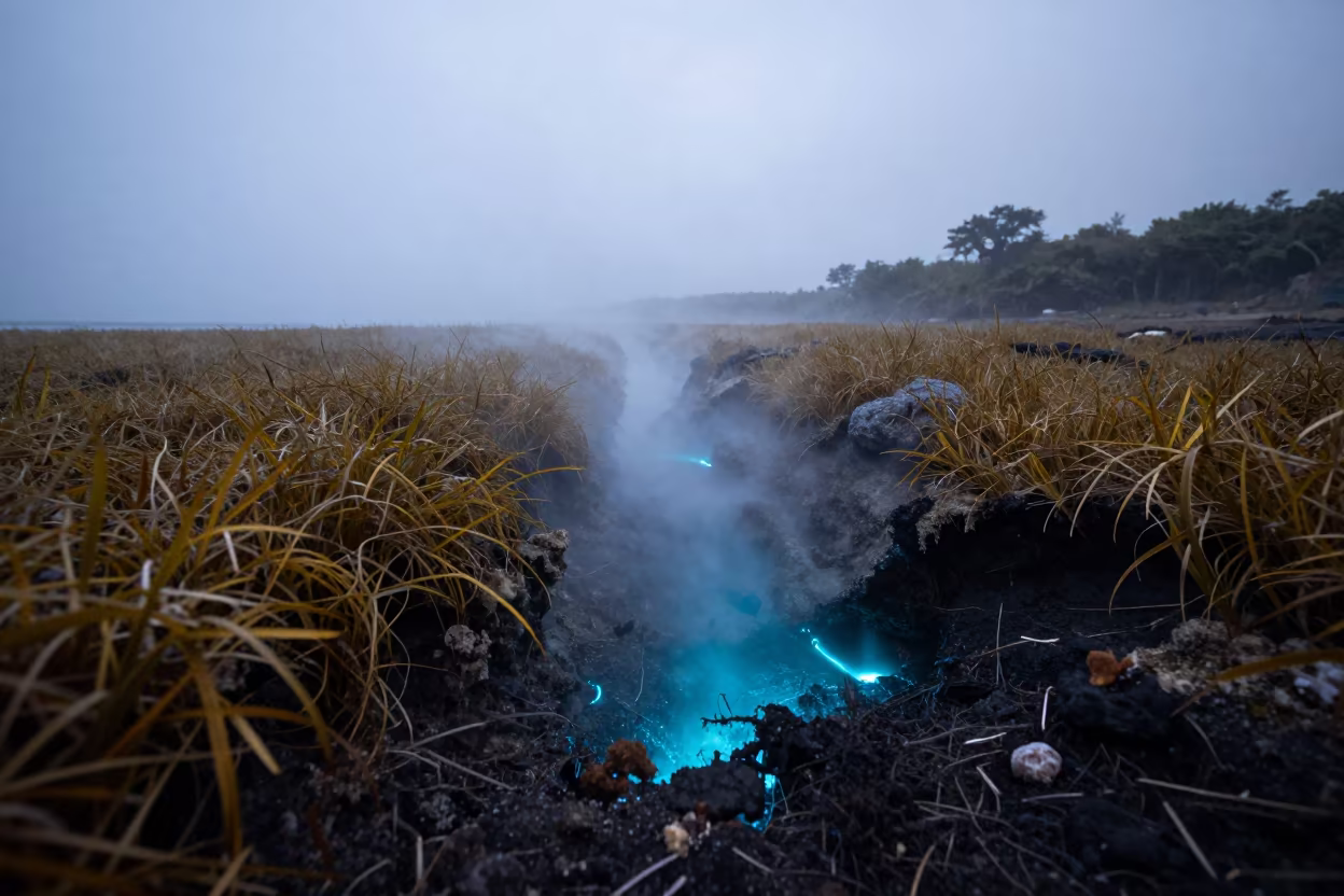 Pulsing Bioluminescence in Mombasa Tide Pool in along a seagrass channel near the coast near Mombasa