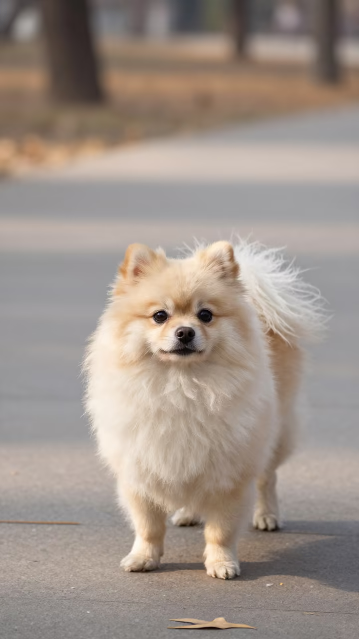 Pumi Dog Portrait in Late Afternoon Park Shade in along a quiet park path with soft open shade and a clean background near Lahore
