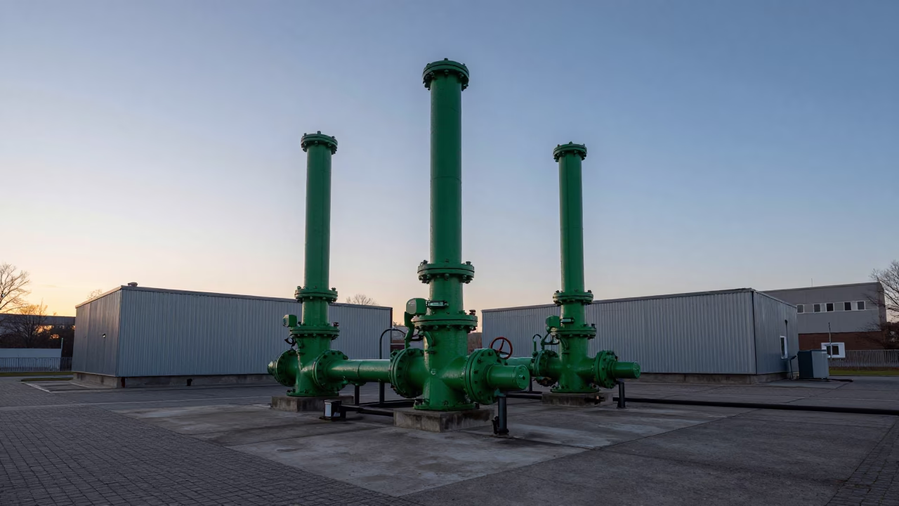 Pumping Station in Berlin at The Still Hours Before Dawn Light in in Berlin, Germany
