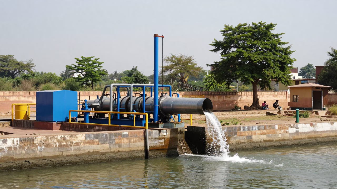 Pumping Station Lifting Water From Canal in Jaipur India Under Noon Sun in in Jaipur, India