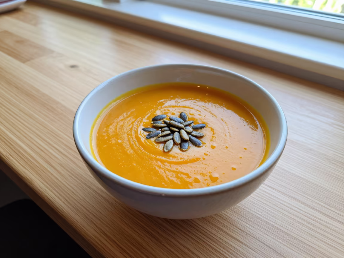 Pumpkin Soup Bowl at Gloucester Noodle Counter in at a noodle counter in Gloucester