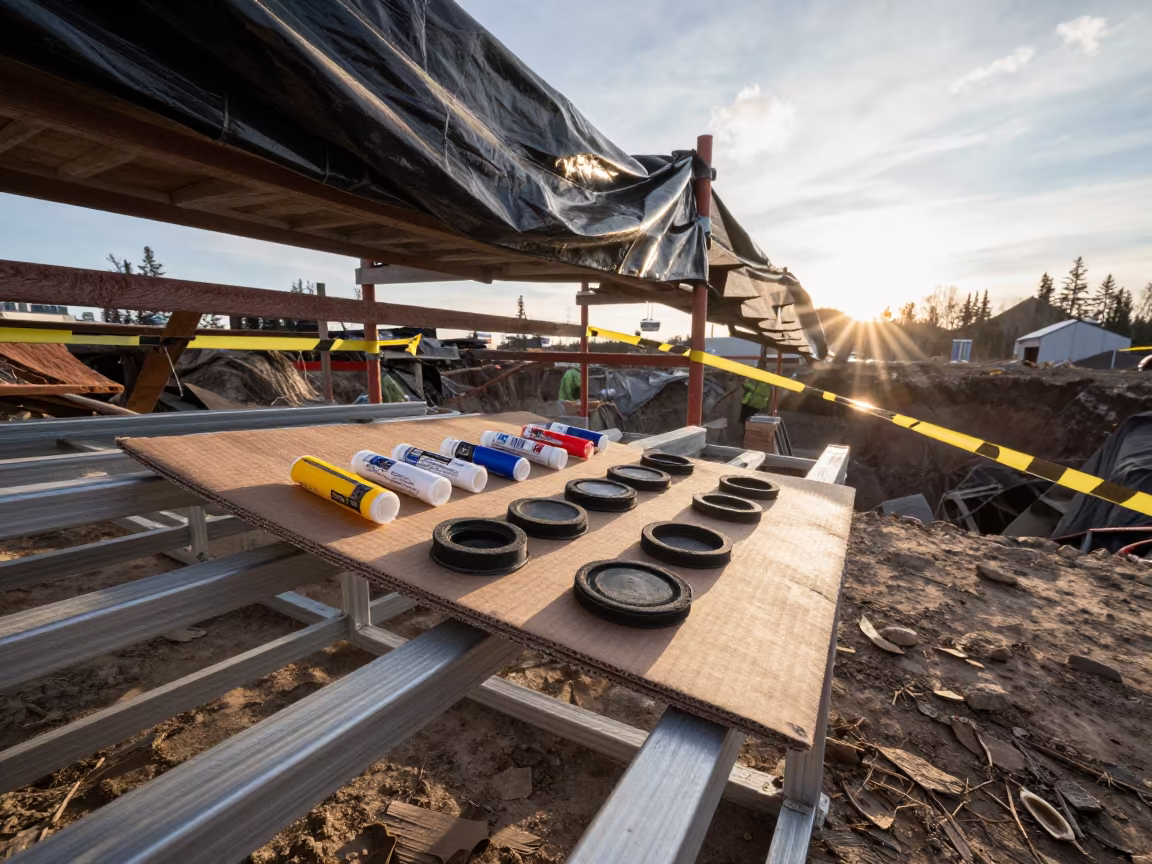 Punch Tag Board in Northwest Territories Noon Light in inside a taped-off excavation edge in Northwest Territories