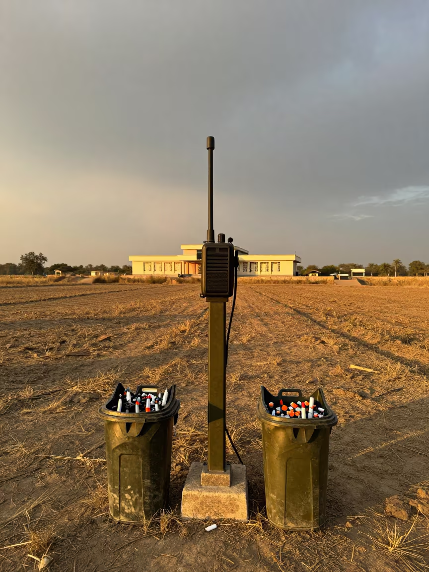 Punjab Field Radio Post After Storm Golden Hour in beside a convoy halt on open ground in Punjab