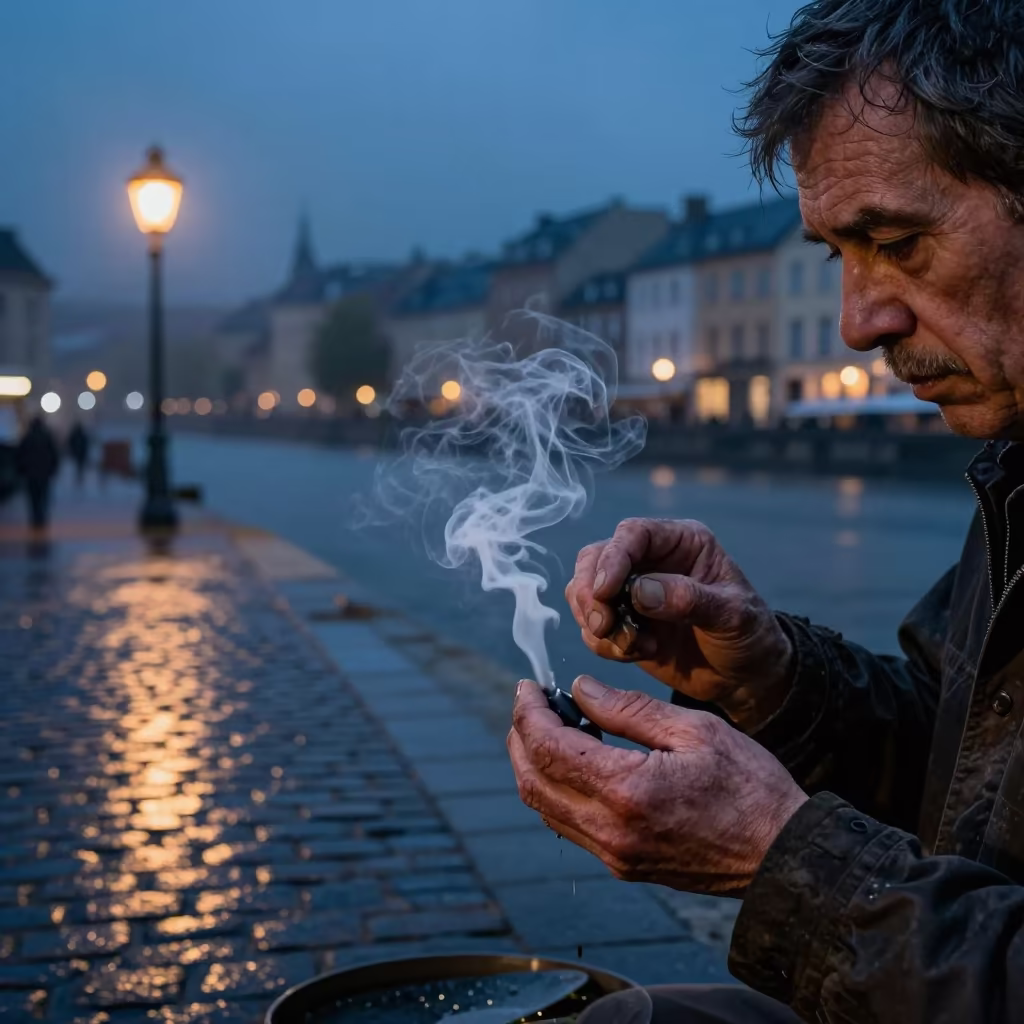 Puppeteer at Luxembourg Harbor Night in at a harbor edge in Luxembourg City