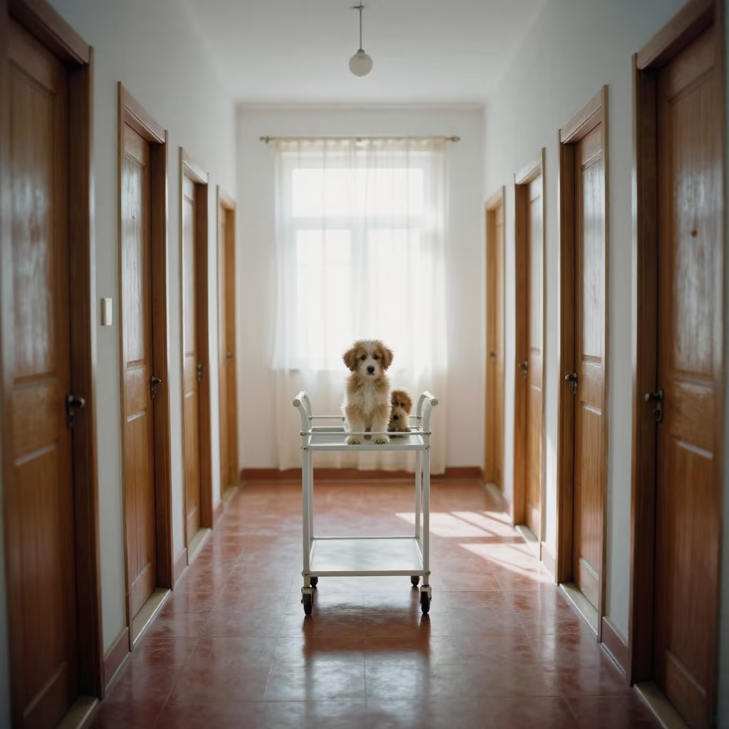 Puppy Cart in Tunis Corridor with Infinite Doors in inside an adoption room in Tunis