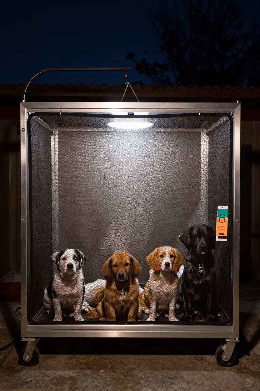 Puppy Litter Backdrop Box in Winter Grooming Bay in inside a grooming bay in Bellavista, Santiago