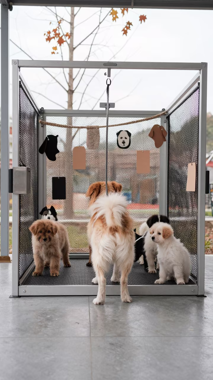 Puppy Litter Backdrop Clamp Box at Fuzhou Dog Wash in at a self-serve dog wash station in Fuzhou
