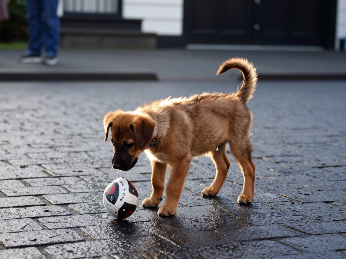 Puppy Playing in Auckland at As First Light Reaches The Scene in in Auckland, New Zealand