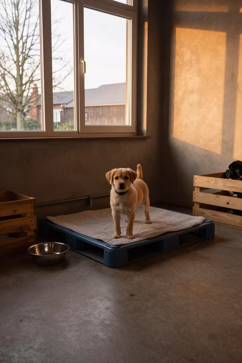Puppy Potty Pad Pallet in Rouen Adoption Room in inside an adoption room near Rouen