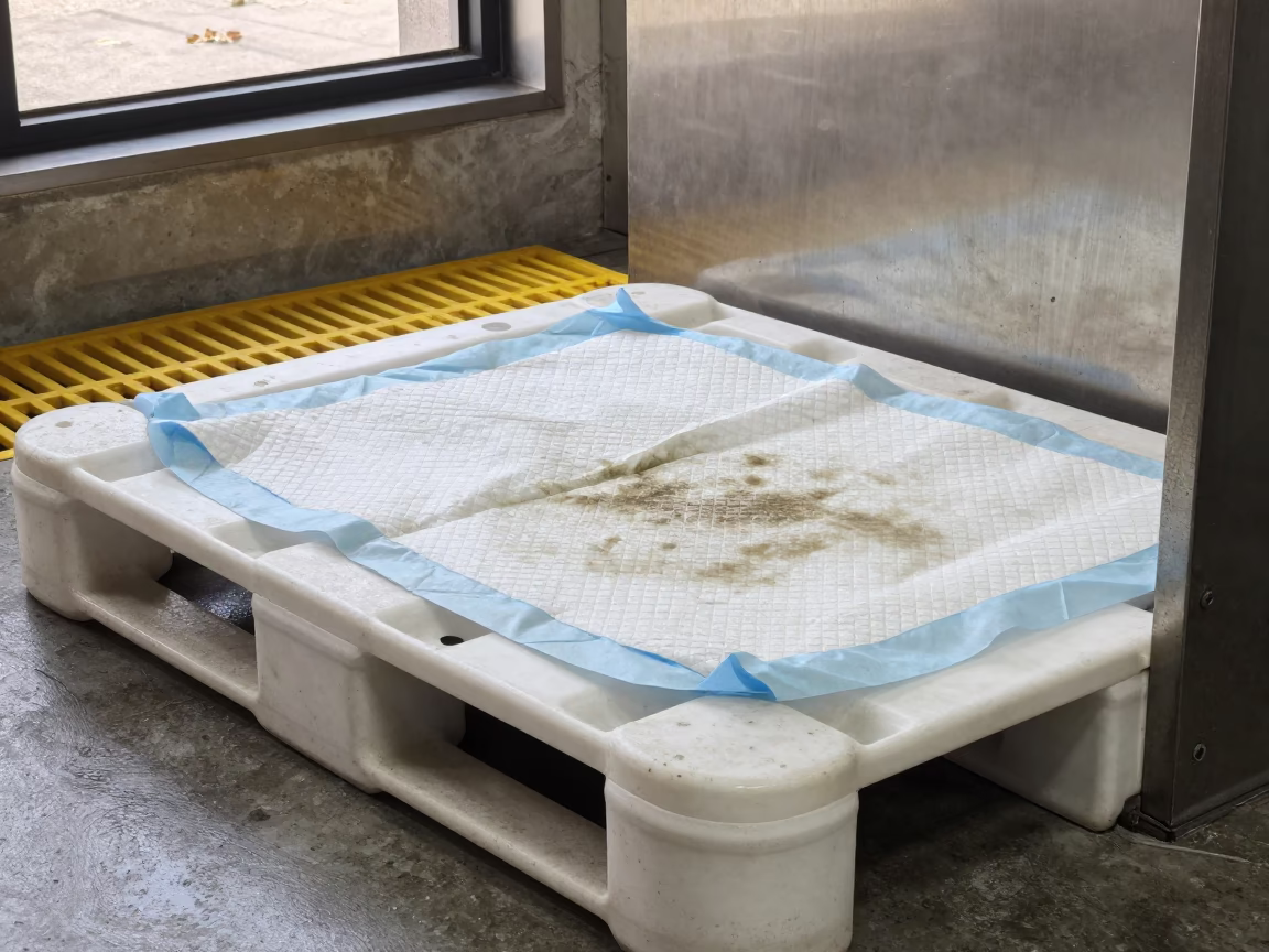 Puppy Potty Pad on Wash Station Floor in at a self-serve dog wash station near Fuzhou