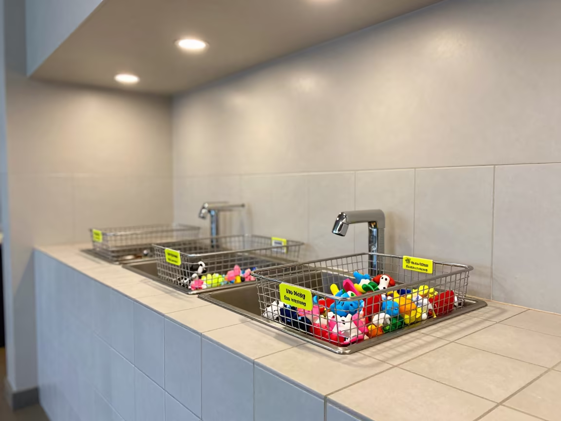 Puppy Tag Basket at Dog Wash Station in at a self-serve dog wash station in Johannesburg