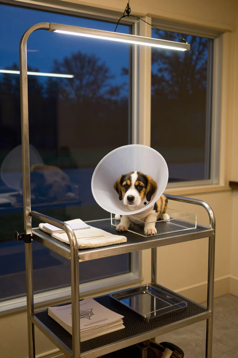 Puppy Training Cone Cart in Guadalupe Grooming Bay in inside a grooming bay in Guadalupe